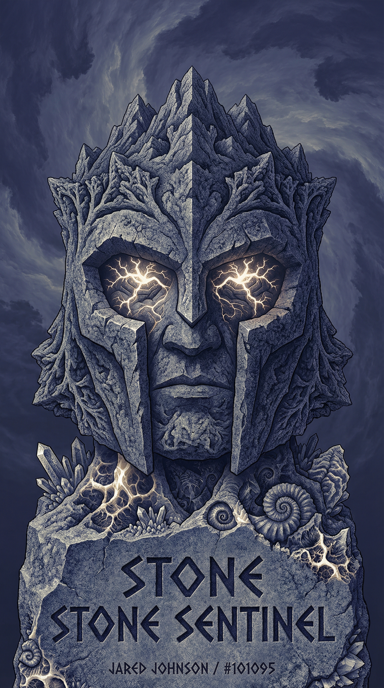 Stone Sentinel bag tag artwork