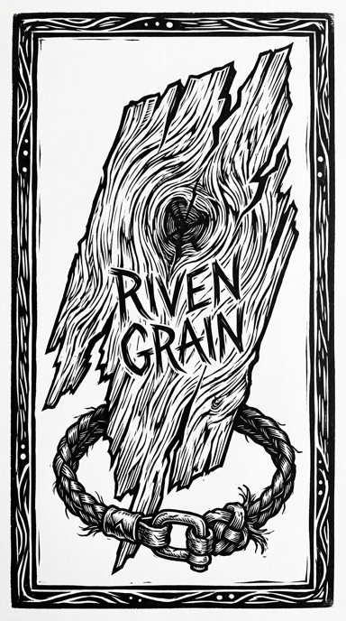 Riven Grain bag tag artwork