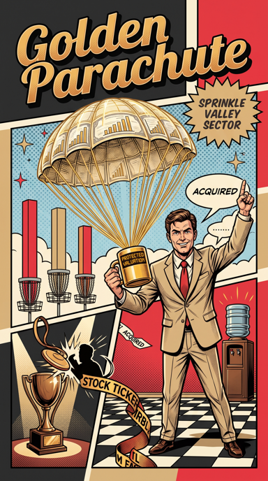 Golden Parachute bag tag artwork