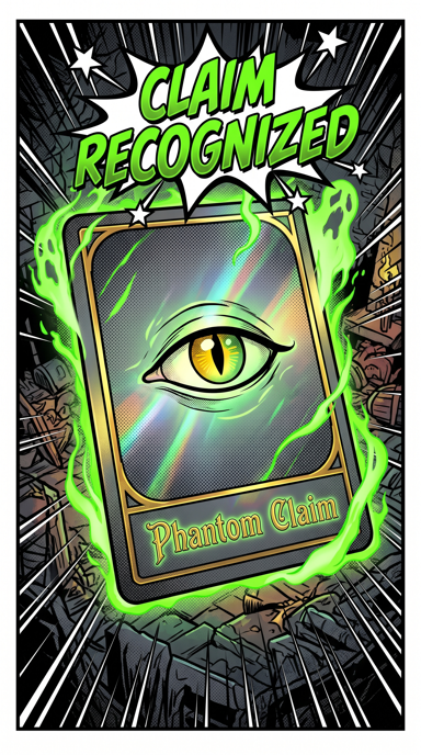 Phantom Claim bag tag artwork