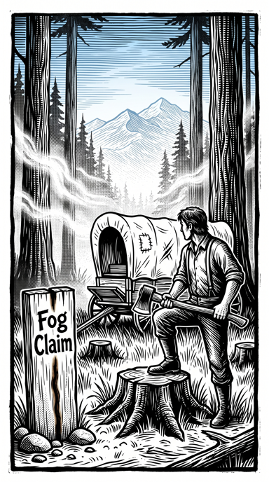 Fog Claim bag tag artwork