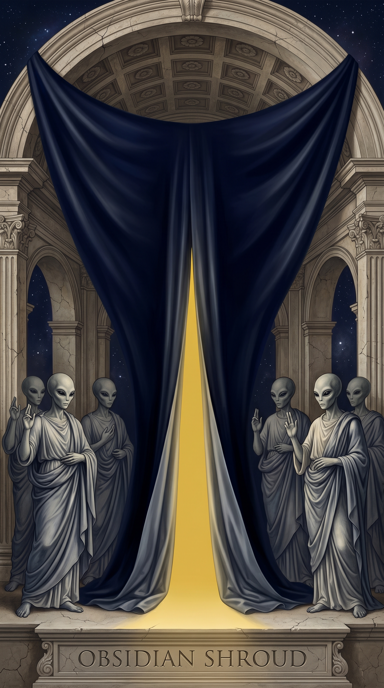 Obsidian Shroud bag tag artwork