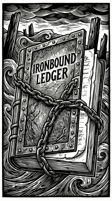 Ironbound Ledger bag tag artwork
