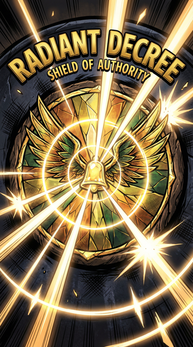 Radiant Decree bag tag artwork